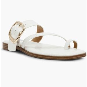 DV by Dolce Vita Makai Faux Leather Toe Loop Buckle Flat Sandals White Womens 6